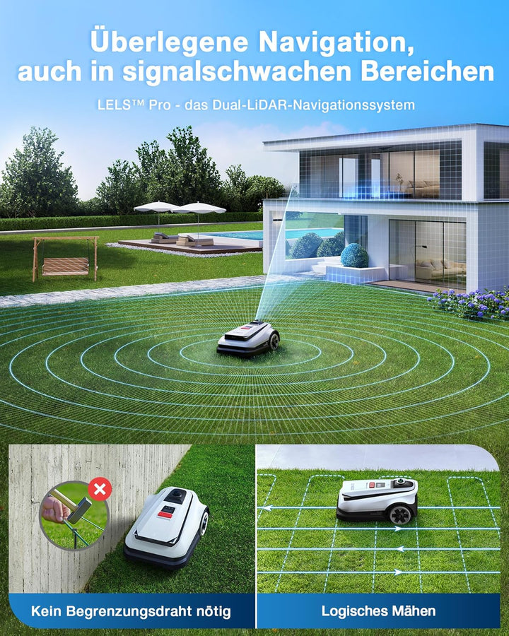 ECOVACS Goat A3000 LiDAR Mähroboter ohne Begrenzungskabel, 3000 m², Dual-LiDAR Navigation, 330 mm Sc