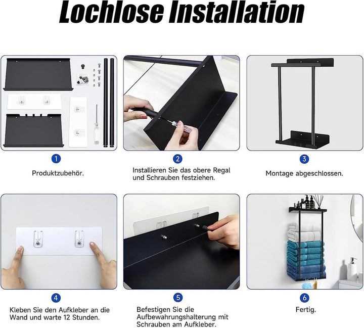 Handtuchhalter Ohne Bohren, Gästehandtuchhalter Ausziehbar Handtuchregal Mit Ablage und Haken, Selbs