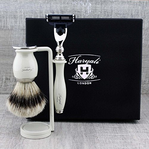 Rasierset für Männer mit Silberspitze Badger Rasierpinsel &amp; Gillette Mach3 Razor (austauschbarer Kop