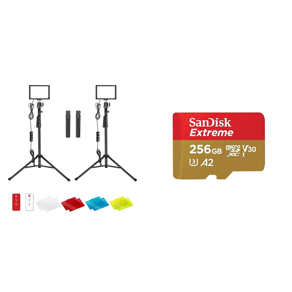 NEEWER LED Videolicht Set mit verstellbarem Stativ Ständer Farbfiltern & SanDisk Extreme microSDXC U