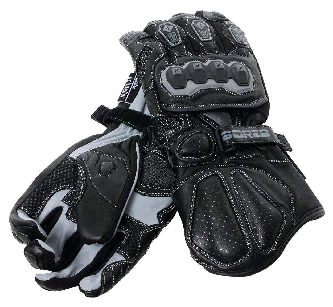 Bores Devil Motorradhandschuhe, Rindsleder, Rochenhaut, Schwarz-Grau, Grösse 8.0