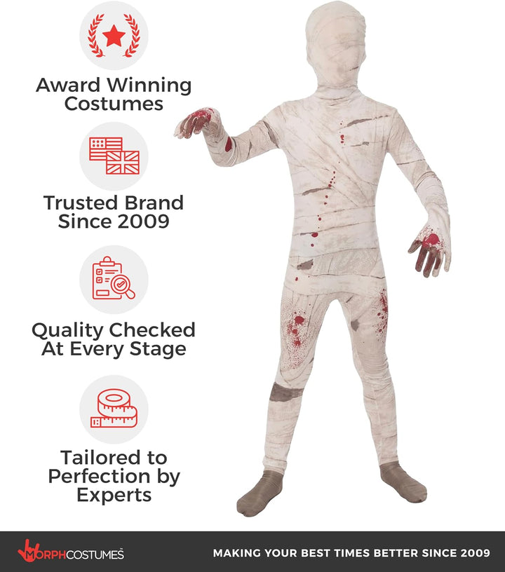 Morphsuits Mumie Kostüm Kinder, Monster Verkleidung, Faschingskostüm Jungen Mädchen - S (94cm-107 cm