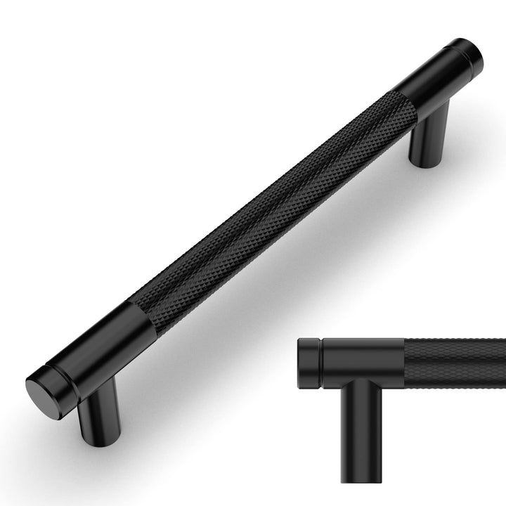 Amerdeco 10 Stück Gerändelte Schrankgriffe Schwarzes Griffe Möbel Möbelgriffe 128mm Lochabstand Türg