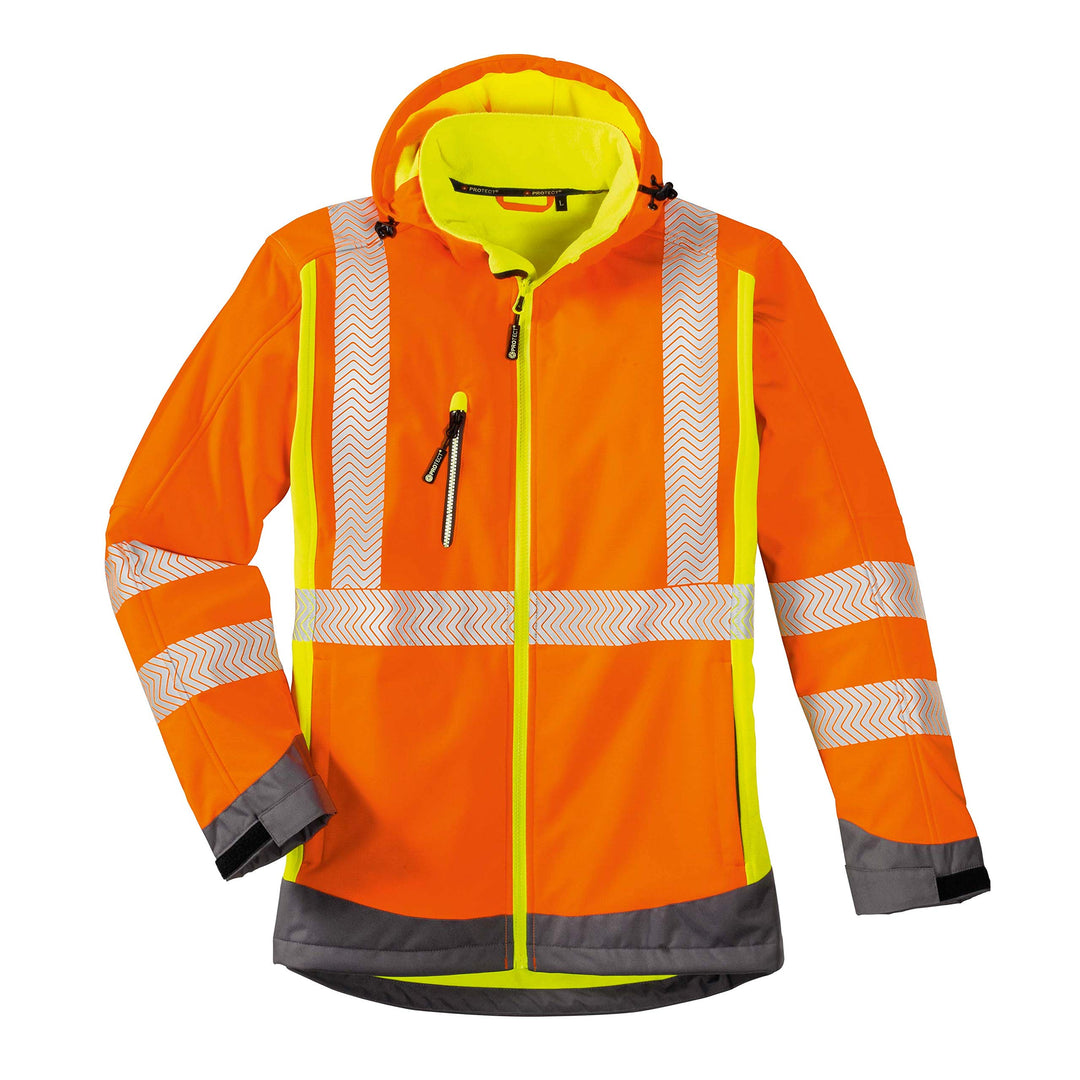 4Protect Warnschutz Softshelljacke "Houston", 1 Stück, leuchtorange/-gelb/grau, 3470-M Leuchtorange