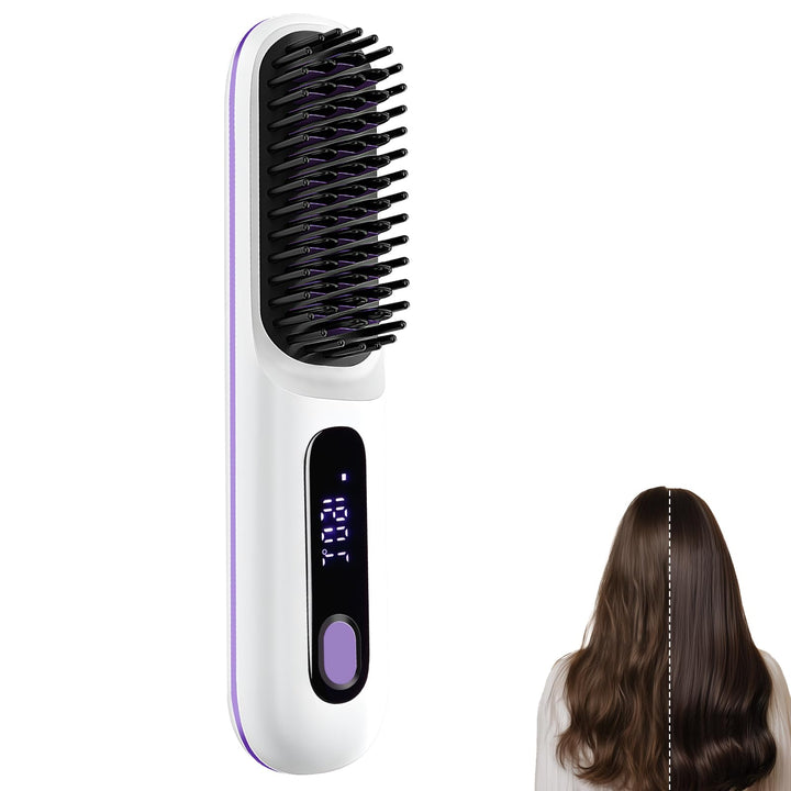 Kabellose Haarglätterbürste, Glättbürste Stylingbürste mit Keramik Borsten für Frauen, Wiederaufladb