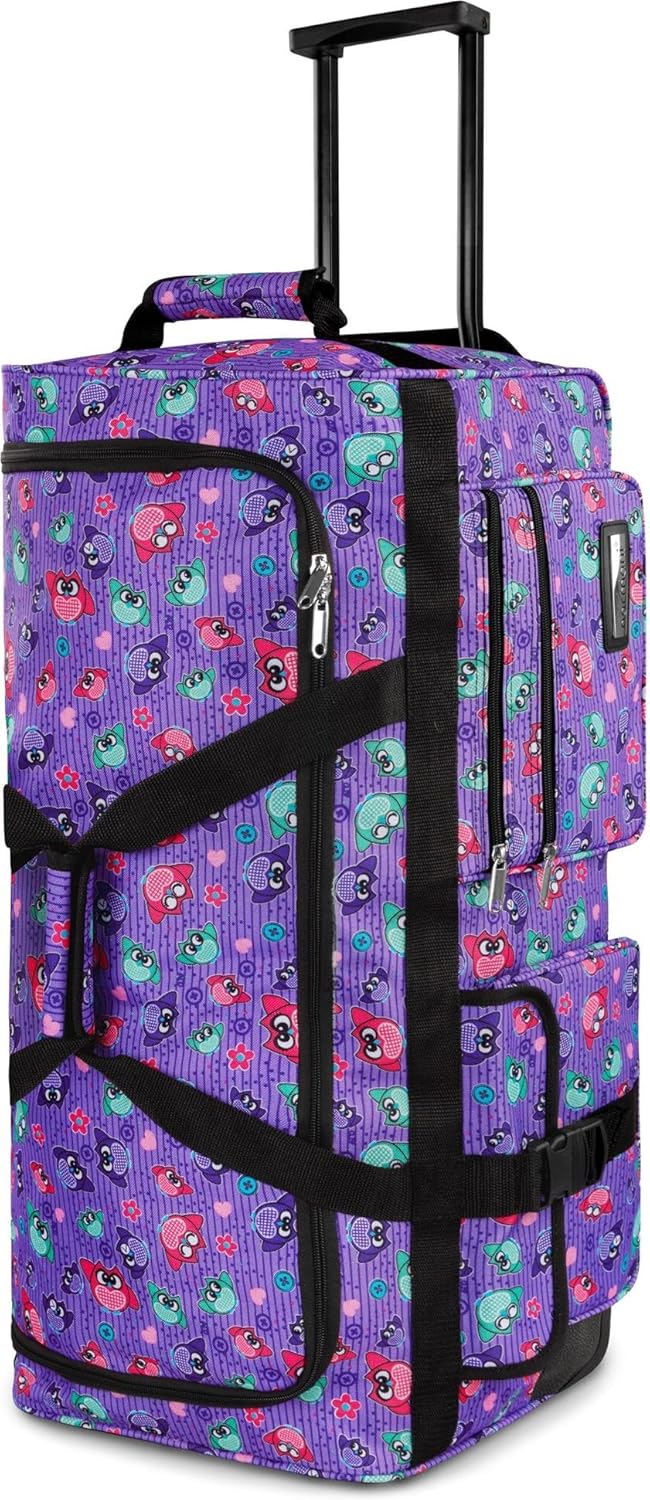 normani Reisetasche XXL Trolly mit Rollen Jumbo Travel Bag aus robustem Material Lila Eule / 80 Lite
