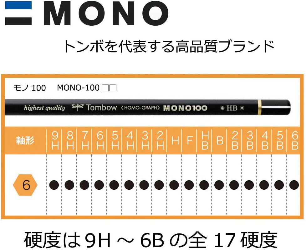 Tombow MONO-100-7H Bleistift Mono 100 Härtegrad 7H, 12-er Set, Härtegrad 7H