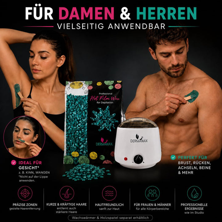 Dermawax 500g Azulen Wachsperlen – Heisswachs zur Haarentfernung – Profi Wax für Mann &amp; Frau – Schne
