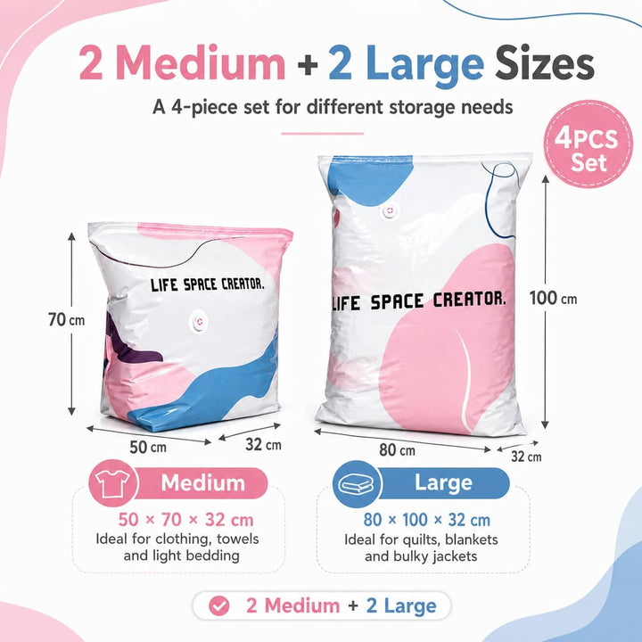 Vakuumbeutel Ohne Pumpe, No-Pump 3D Vacuum Life Space Creator Storage | Vacuum Storage Bags,4 Stück