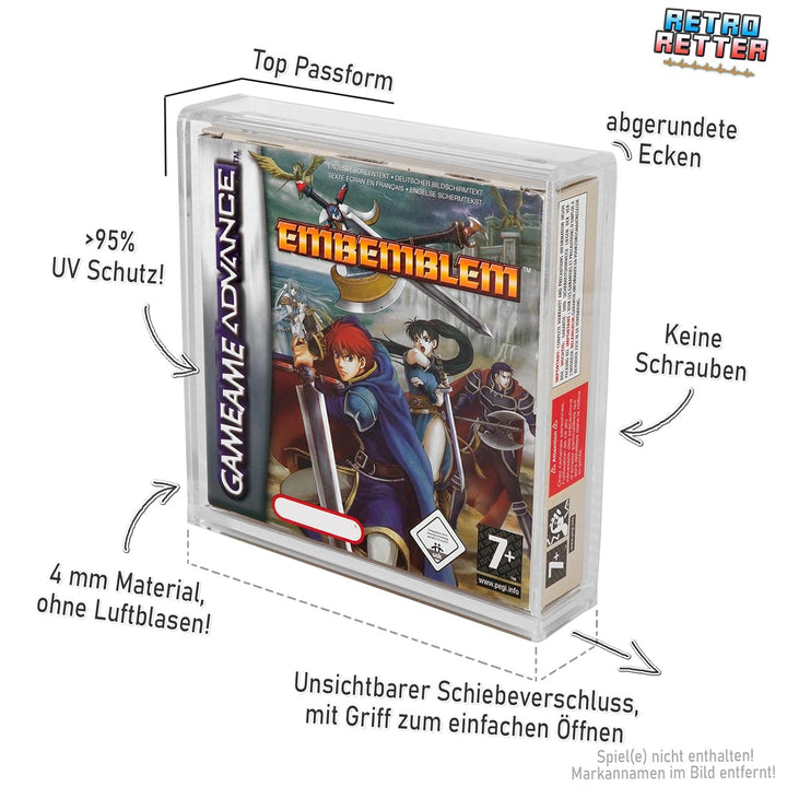 RetroRetter Acryl Case - mit Standfuss - für GameBoy Classic Color Advance Spiele OVP - DMG GBC GBA