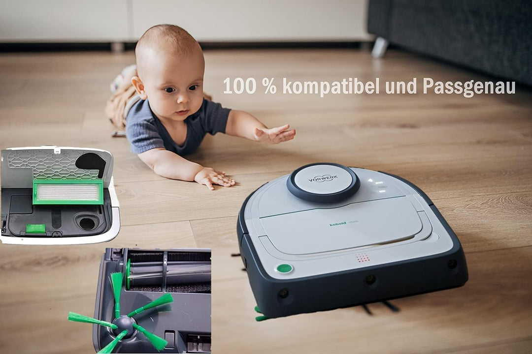 Set 1 Rundbürste 4 Ersatzfilter 4 Seitenbürsten geignet für Vorwerk VR 200 VR 300 Saugroboter Filter