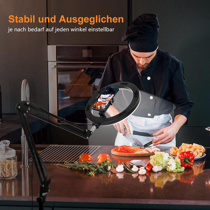 Evershop Ringlicht mit Stativ Handy Overhead,10” Ring Light mit Fernsteuerung Ringleuchte Flexibel S