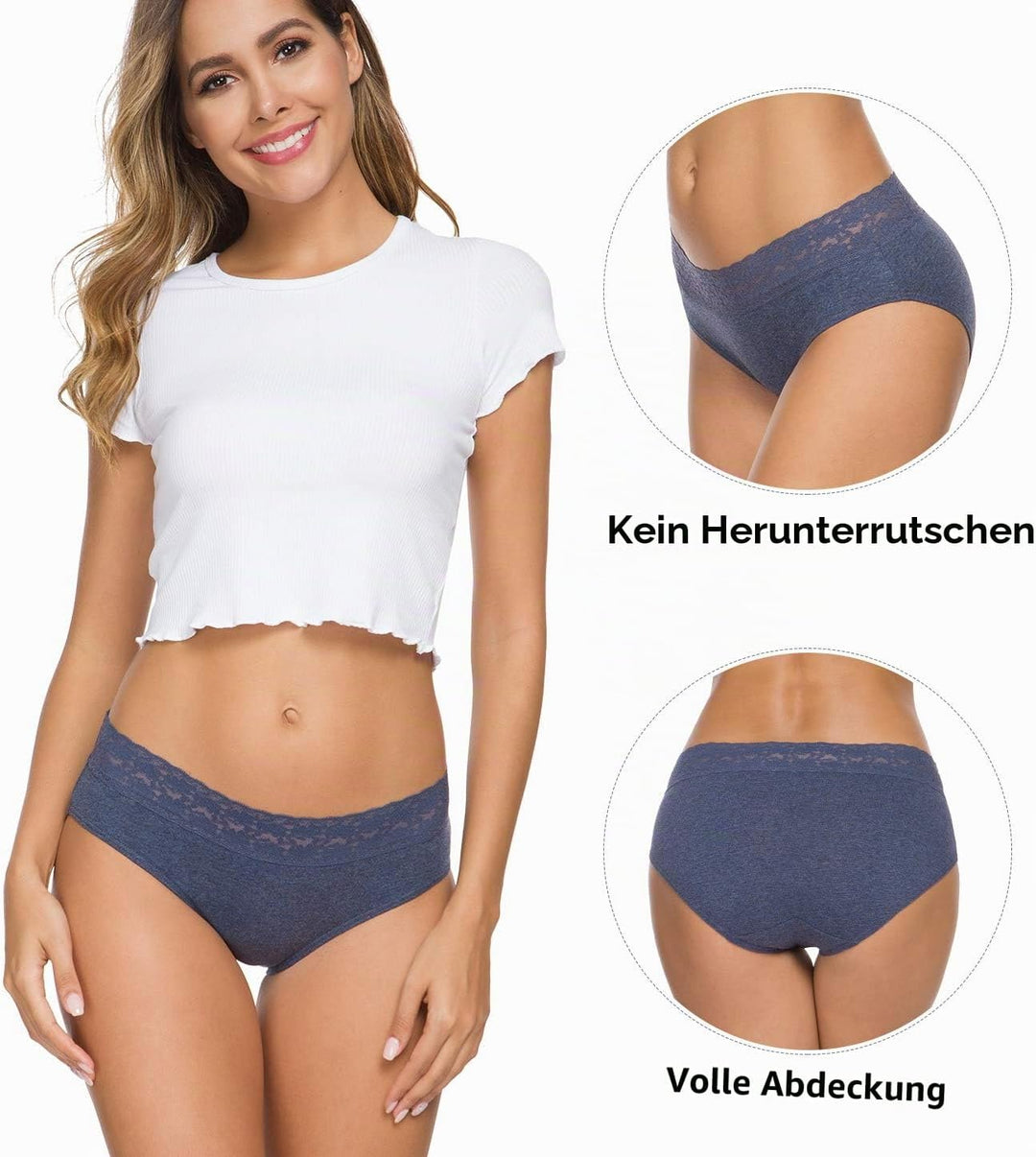 GNEPH Damen-Unterwäsche, Baumwolle, Bikini-Höschen für Damen, Unterhose, Slips, Hipster, Spitze, 5er