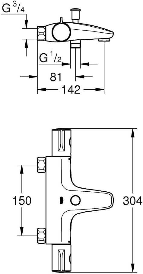 Grohe GRT 800 THM Wanne AP ohne S-Anschl. ohne S-Anschlüsse Single, ohne S-Anschlüsse Single