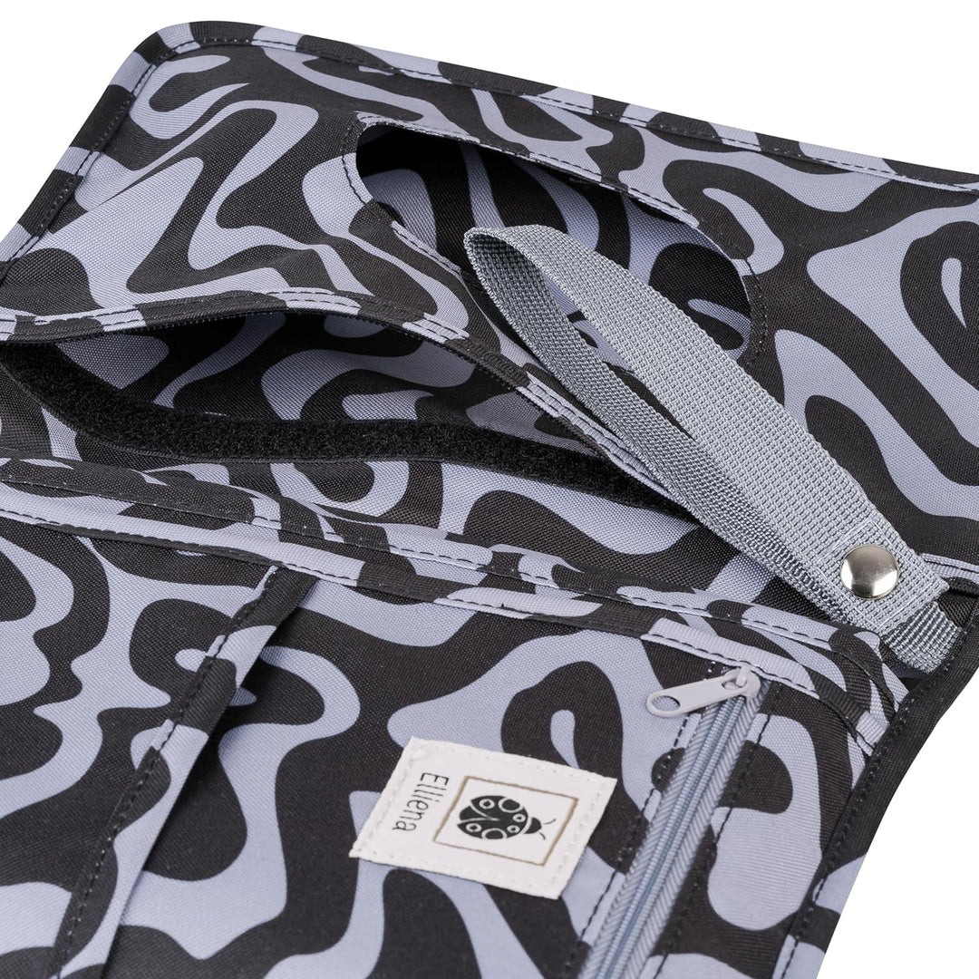 Windeltasche mit Unterlage für unterwegs, verstärktem Gummiband und Klettverschluss Schwarz, Schwarz