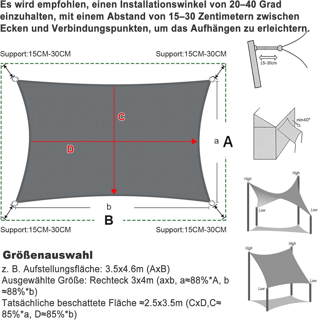 SUNNY GUARD Sonnensegel Wasserdicht 2x4m Rechteckig Sonnenschutz Wetterschutz Segel Baldachin UV Sch