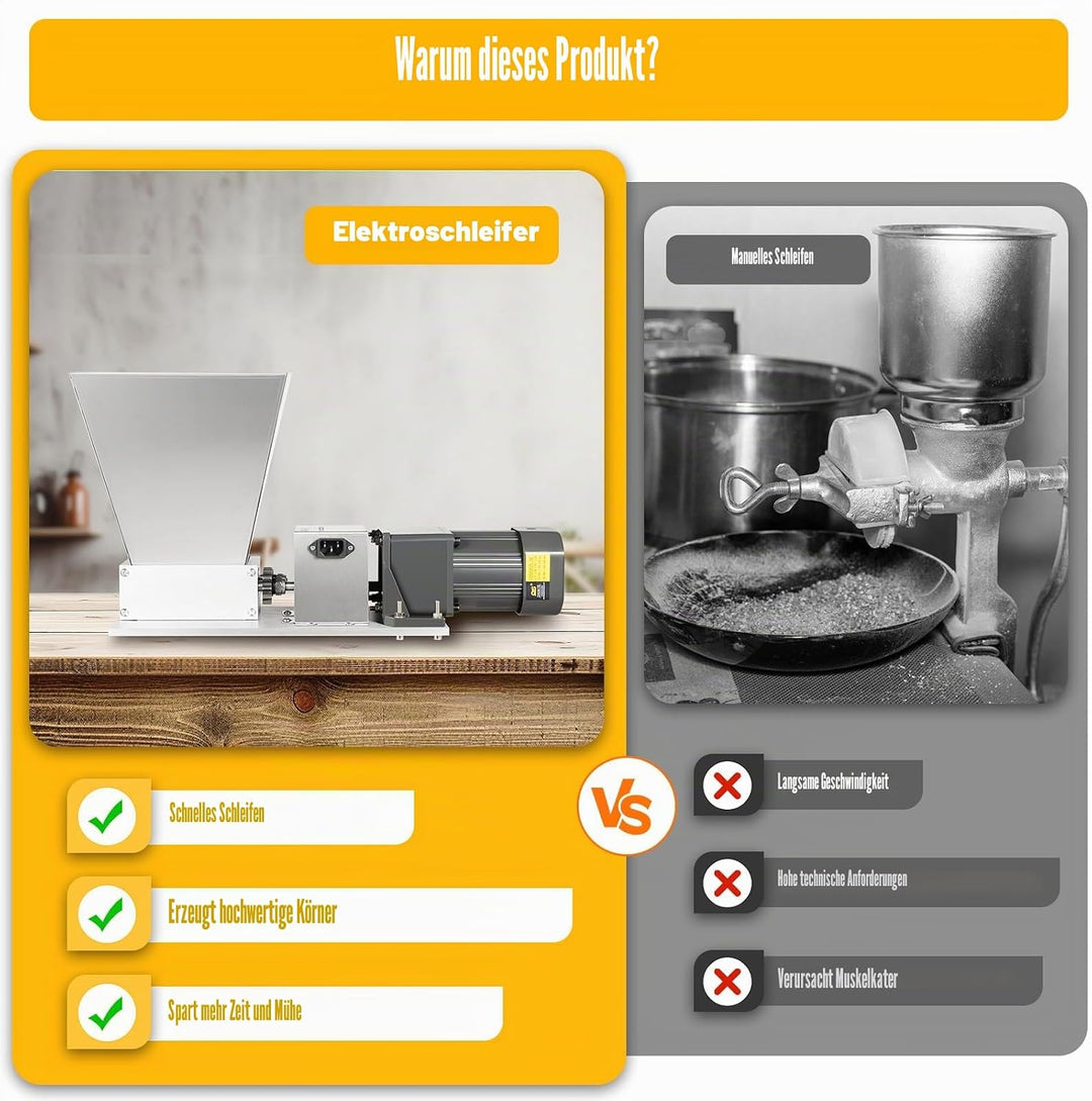 Elektrische Getreidemühle, Edelstahl Haferquetsche, 60W Grain Crusher Getreid Walzenmühle, 4L Verste