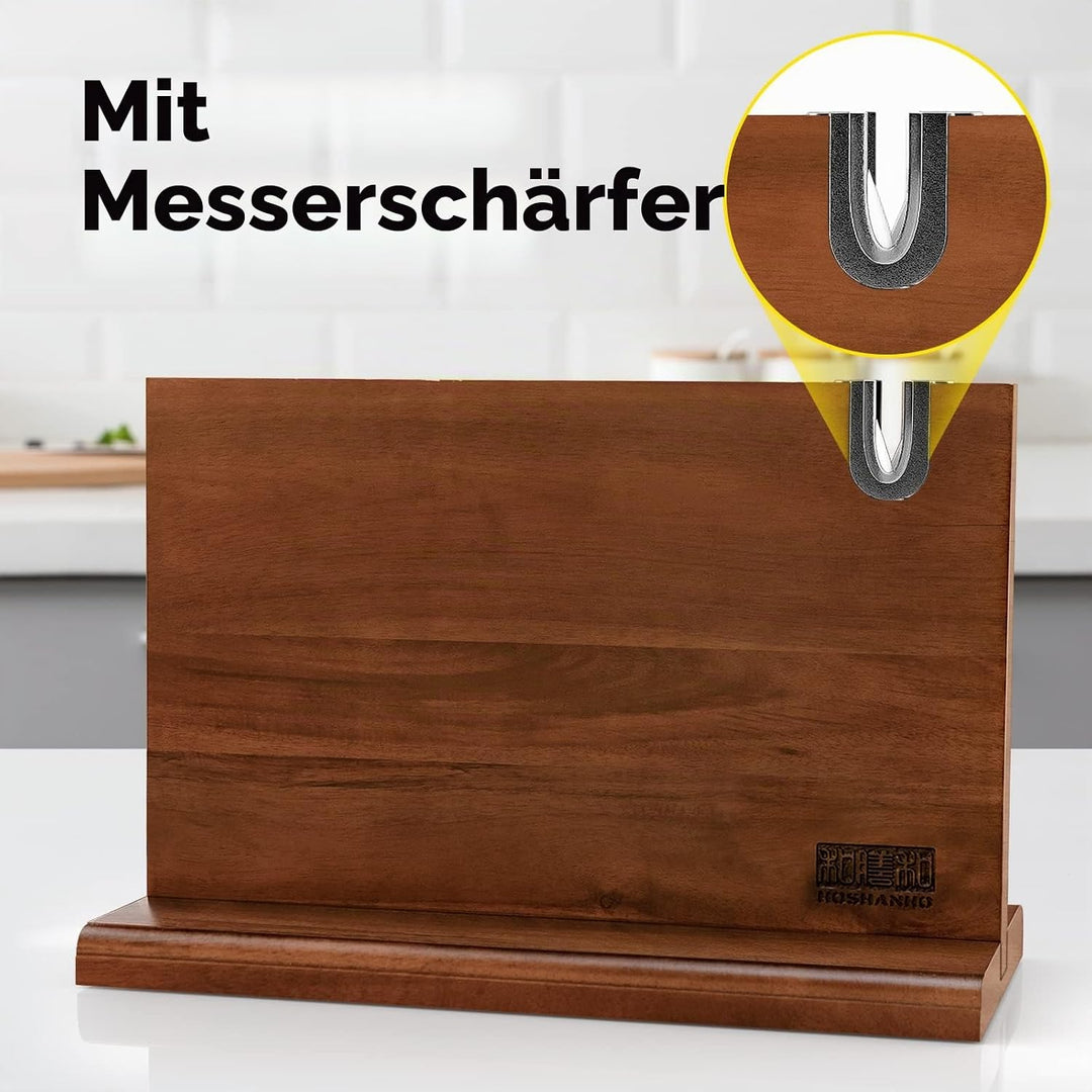HOSHANHO Messerblock Magnetisch mit Schärfer, Doppelseitiger Starker Magnetischer Messerhalter, Natü
