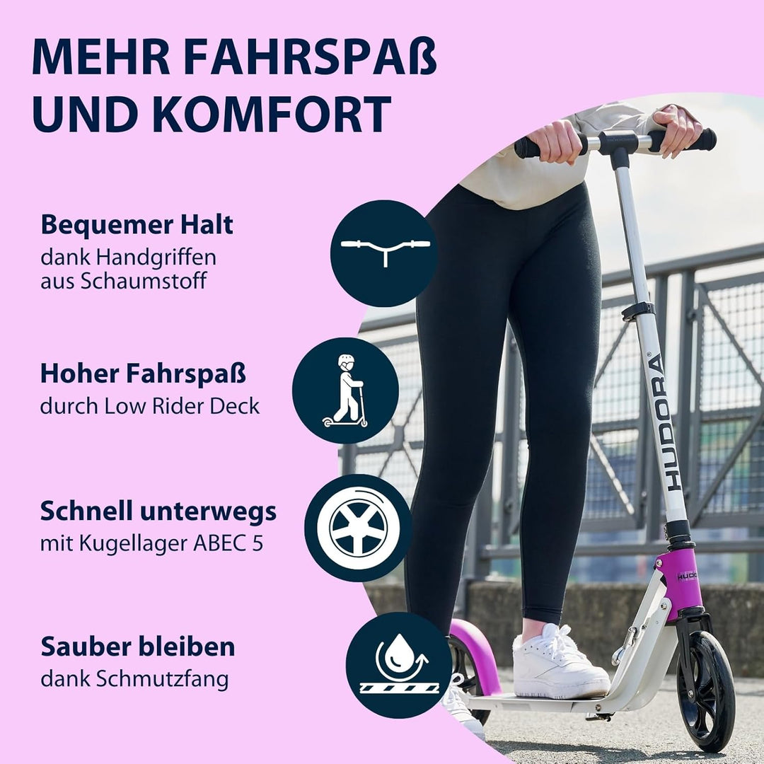 HUDORA BigWheel Pure Scooter - Stabiler Aluminium-Roller mit Ständer - Höhenverstellbarer &amp; zusammen