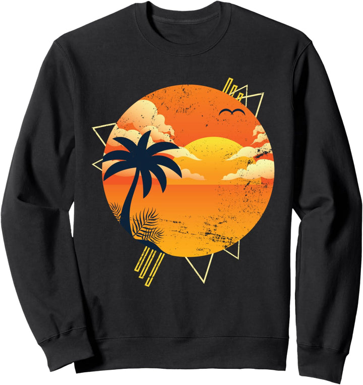 Sonnenuntergang Retro Synthwave 1980er Palmen Vaporwave Sweatshirt