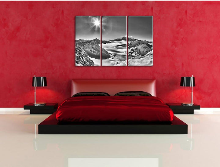 Pixxprint Winterlandschaft Schnee Sonne Wald / 3-Teilig/Gesamtmass 120cm Leinwandbild bespannt auf H