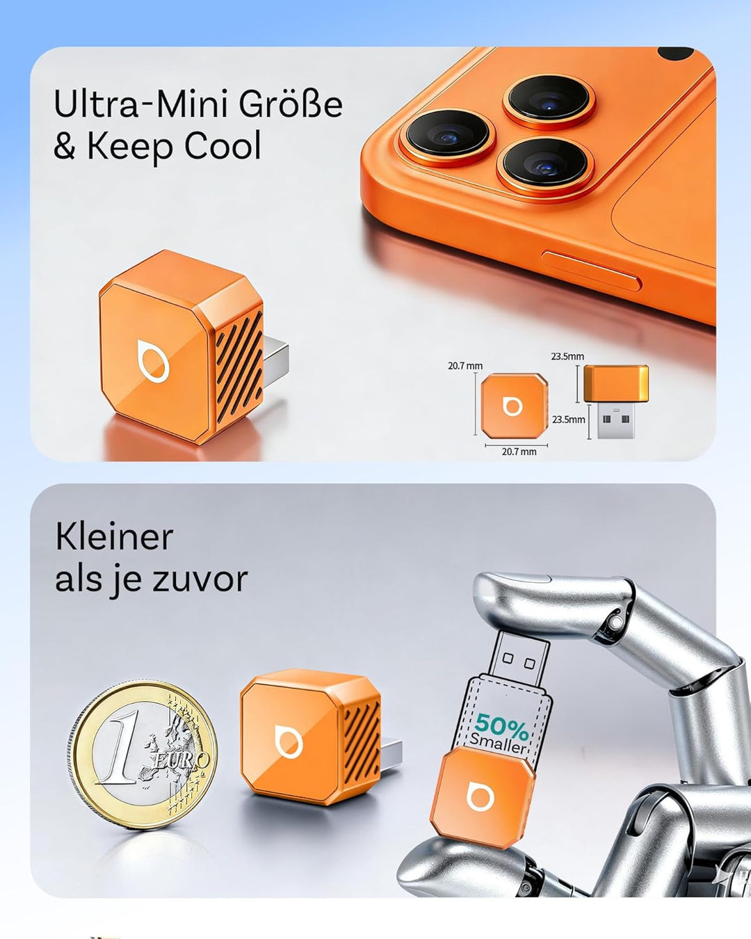 2026 Ottocast Mini Pot Orange, 2-in-1 Wireless CarPlay & Android Auto Adapter, Plug & Play Funk-Dong
