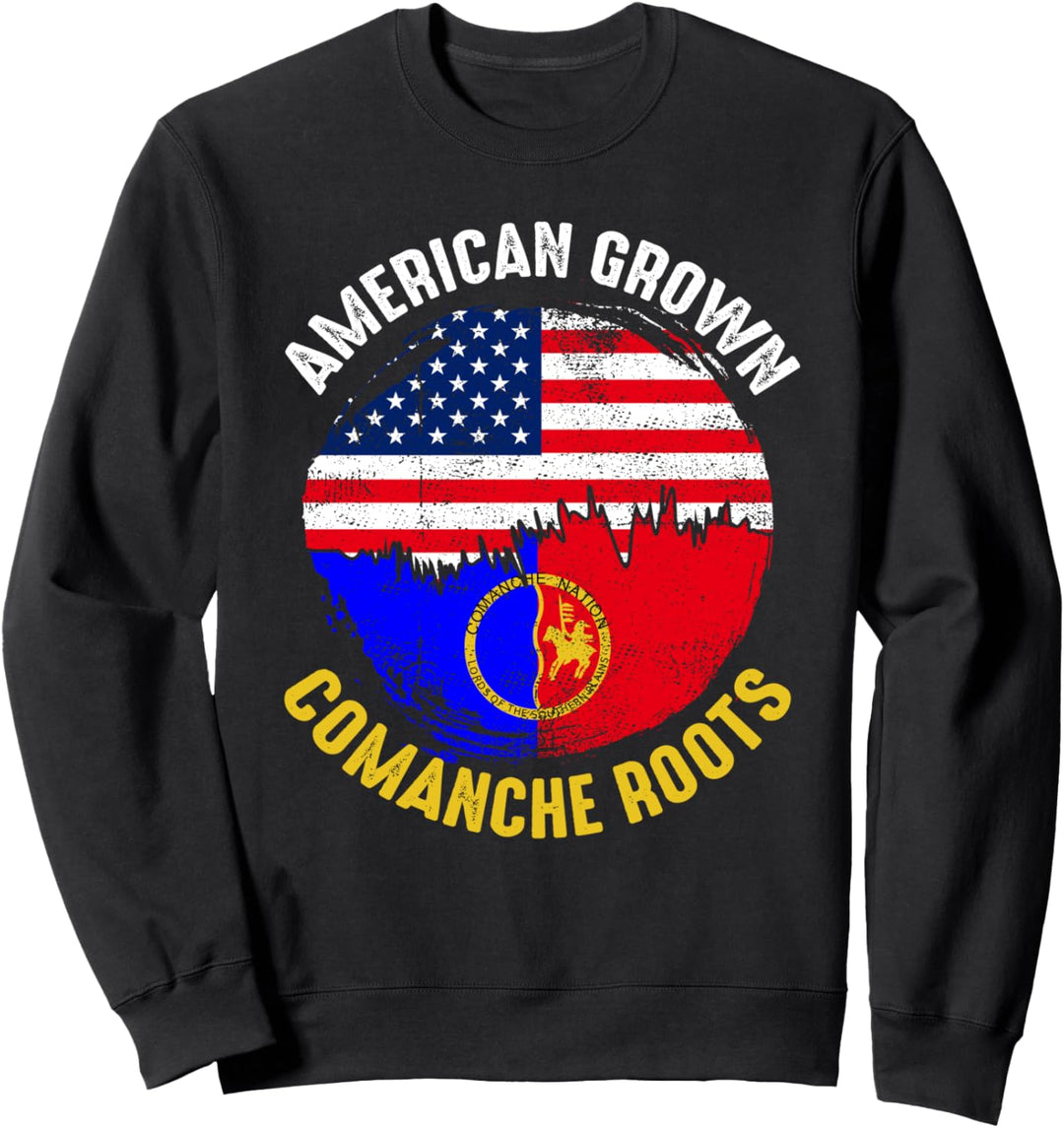 American Grown Comanche Roots, Vintage-Flaggen für Männer und Frauen Sweatshirt