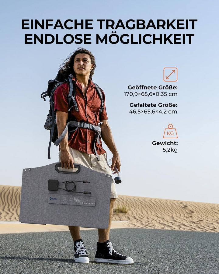 [N-Type Solarzelle] BigBlue 200W Solarpanel ETFE, Faltbares Solarmodul mit 5 Anschlussart für Tragba