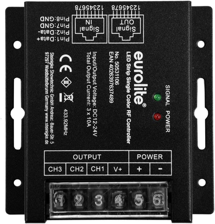EUROLITE LED Strip Single Color RF Controller | 3-Kanal-LED-Controller mit Funk-Fernbedienung für 3