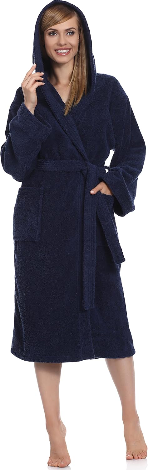 Ladeheid Damen Frottee Bademantel aus 100% Baumwolle LA40-102 S Dunkelblau (D12) (Gramatur 450), S D