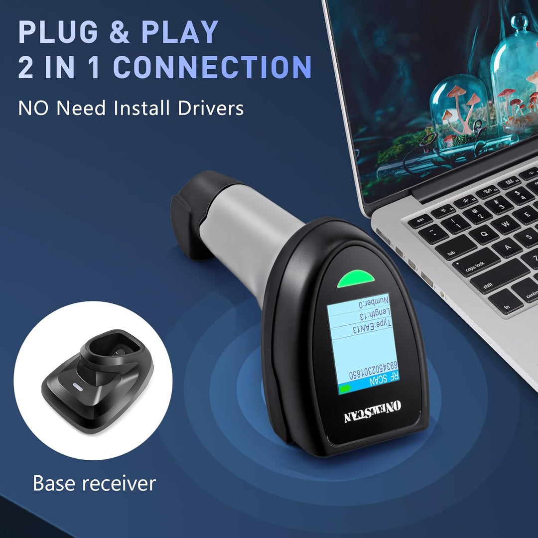2D Barcode Scanner Wireless, QR Code Scanner Handheld Barcode Scanner with Base 2 in 1 USB Wired Con