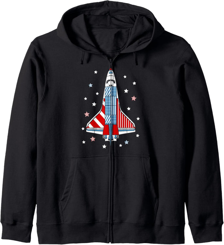 Trendy Red White &amp; Blue Rocket With Stars Kapuzenjacke