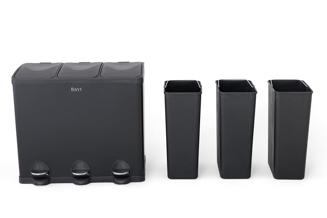 Bayt Mülleimer 60L (3x20L) – Mülltrennsystem 3 Fächer für die Küche – XXL Treteimer aus Edelstahl (R