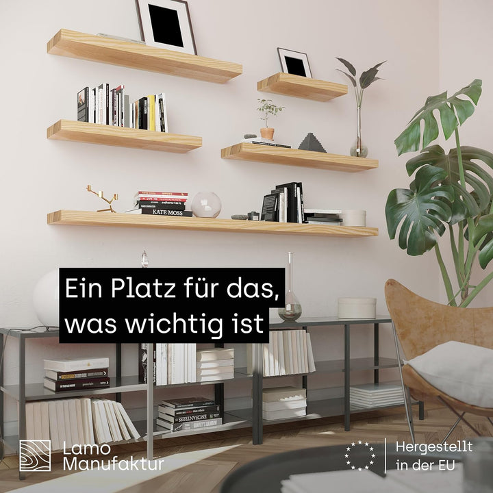 LAMO Manufaktur Wandregal Holz Gerade | Regal Farbe: Nussbaum | Pure: ohne Montage Set | 60 cm Pure