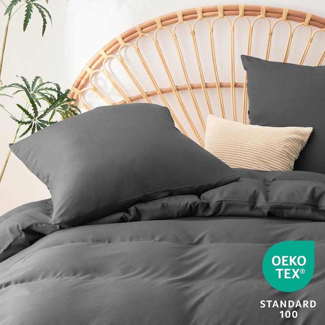 WAVVE Bettwäsche 220x240 3 teilig Anthrazit - Bettbezug 220 x 240 Set mit Kissenbezüge 65x65 cm, Bet