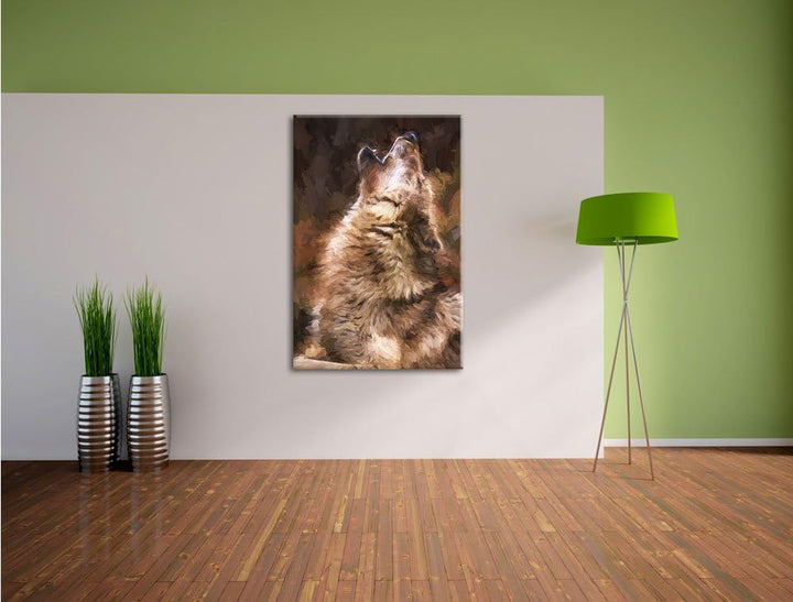 Pixxprint heulende Wölfe als Leinwandbild/Grösse: 100x70 cm/Wandbild/Kunstdruck/fertig bespannt, 100