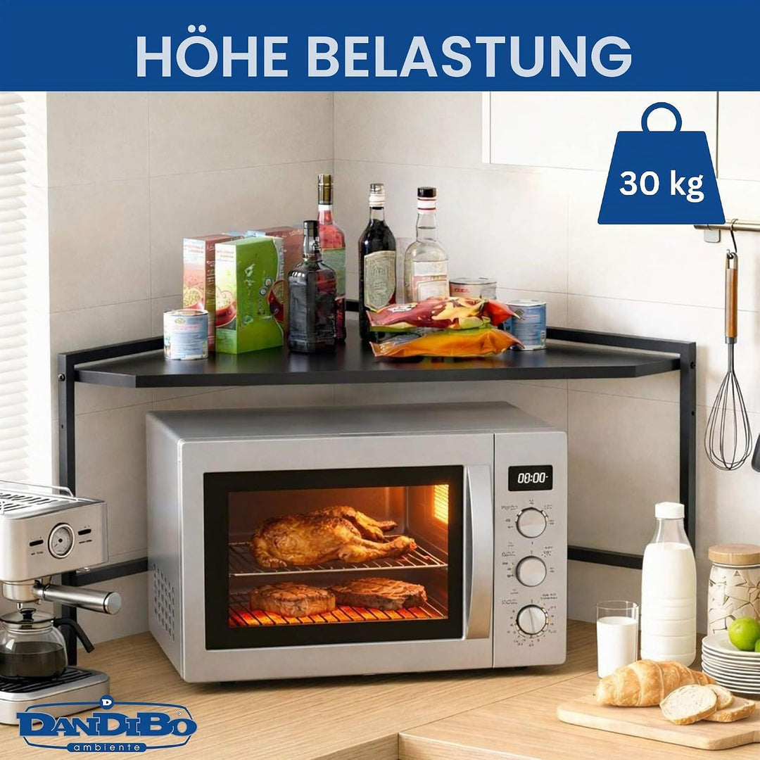 DanDiBo Eckregal Küche Arbeitsplatte Küchenregal 72x72 cm Mikrowellenregal Schwarz 2 Stufig 96688 Mi