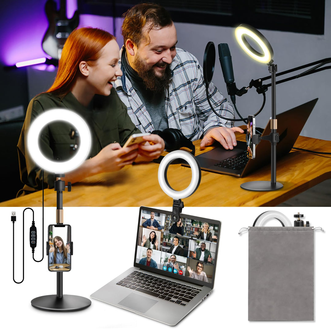 Railee Ringlicht mit Stativ Handy Laptop Videokonferenz Licht mit Klemme 6 Zoll Tisch LED Ring Light
