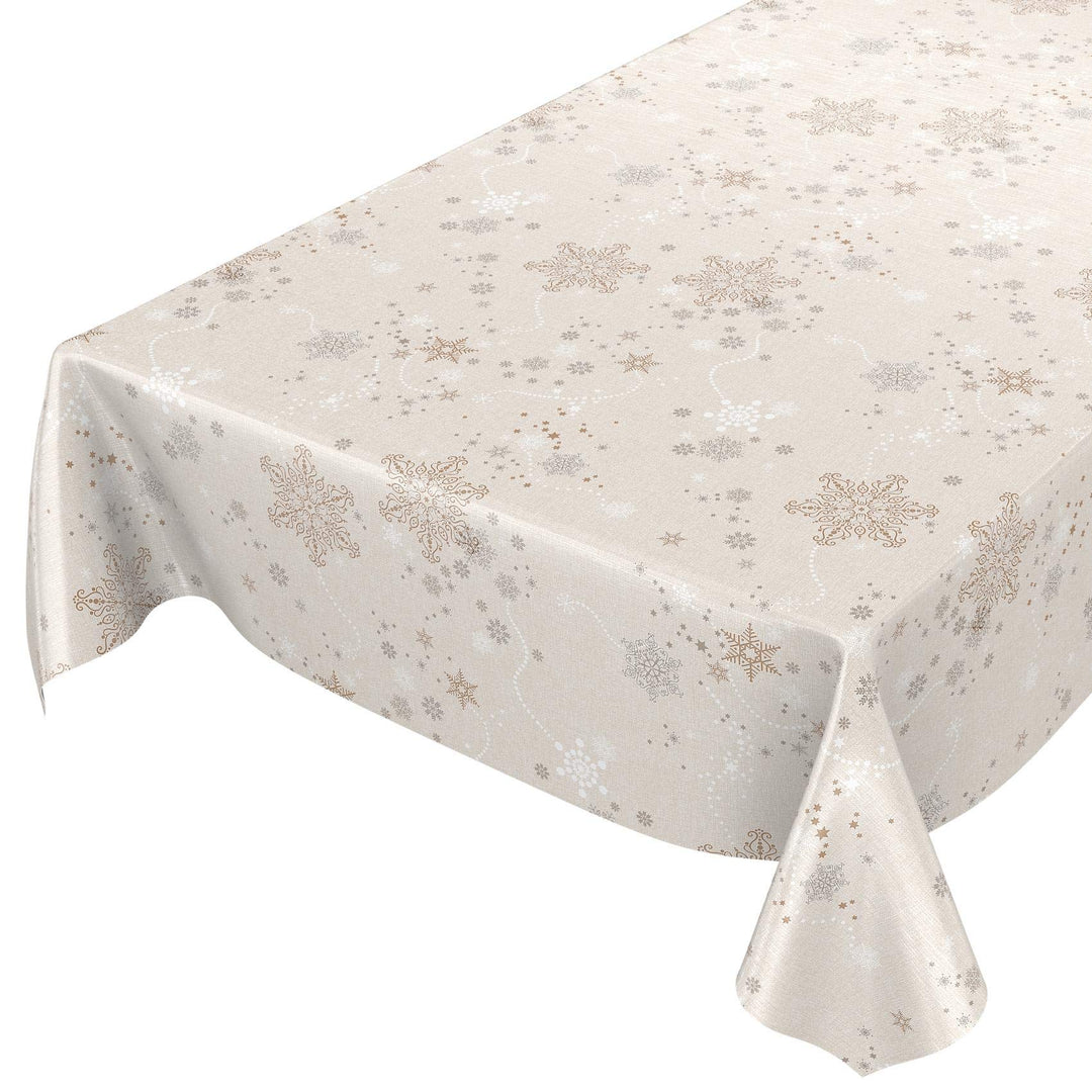 ANRO Wachstuchtischdecke Wachstuch Wachstischdecke Tischdecke Weihnachten Schneeflocken Beige 220x14