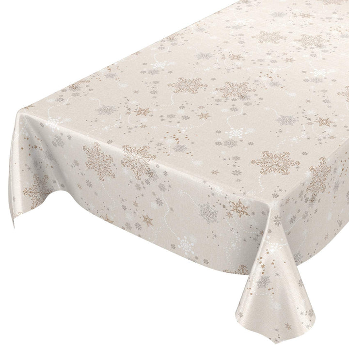 ANRO Wachstuchtischdecke Wachstuch Wachstischdecke Tischdecke Weihnachten Schneeflocken Beige 220x14