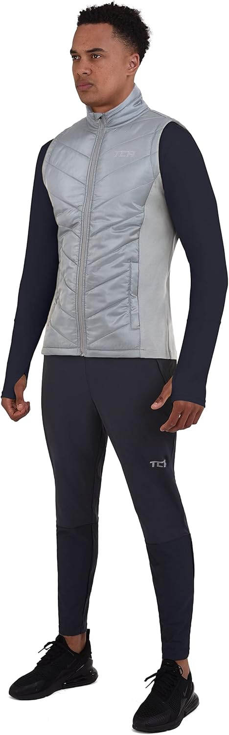 TCA Herren Excel Runner Leichte und gepolsterte Weste mit Reissverschlusstaschen M Hellgrau, M Hellg