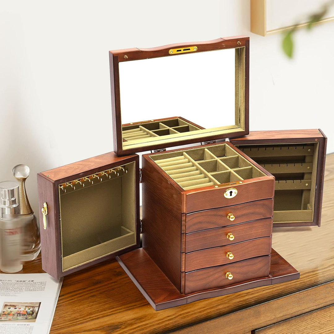 5 Schicht Schmuckkasten Schmuckschatulle Holz Uhrenbox Schmuckkästchen Schmuckkoffer, Schmuck Aufbew