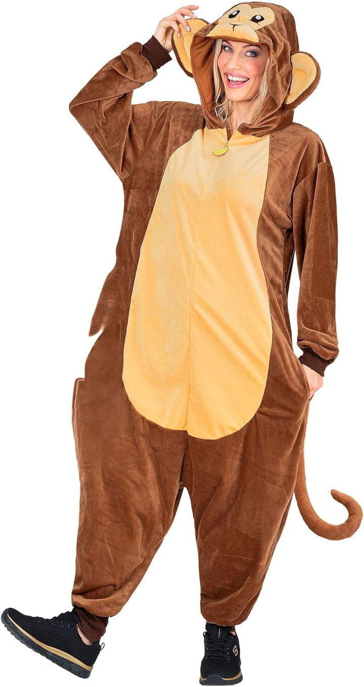 W WIDMANN MILANO Party Fashion - Tier Overall für Erwachsene, weicher Plüsch Jumpsuit mit Kapuze, Ti