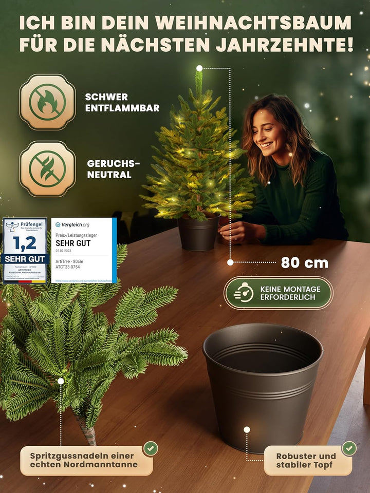 ArtiTree - Künstlicher Weihnachtsbaum 40cm im Topf mit LED - Christmas Tree für Innen und Aussen, Ku