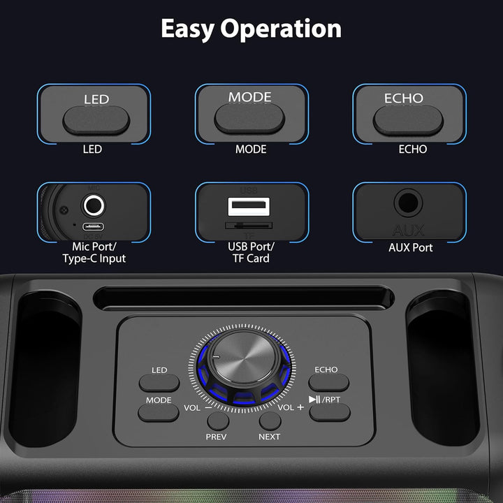 JYX Karaoke Anlage mit 2 Mikrofonen, Bluetooth Lautsprecher mit Licht, Tragbare Karaoke Maschine mit