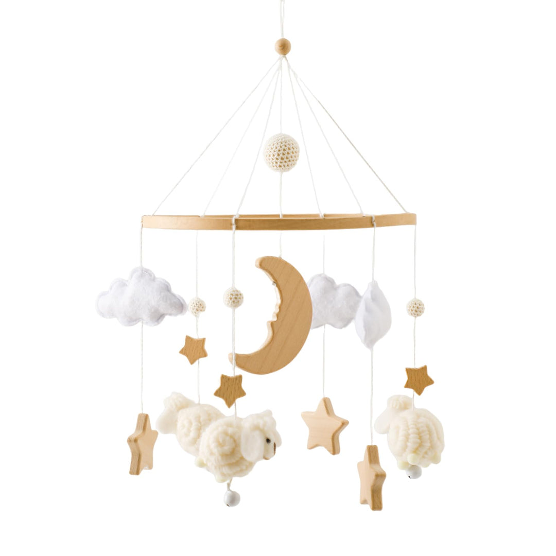Promise Babe Baby Mobile Holz Schaf Baby Windspiele mit Filzkugeln Holz Stern Mond Baby Mädchen Mobi
