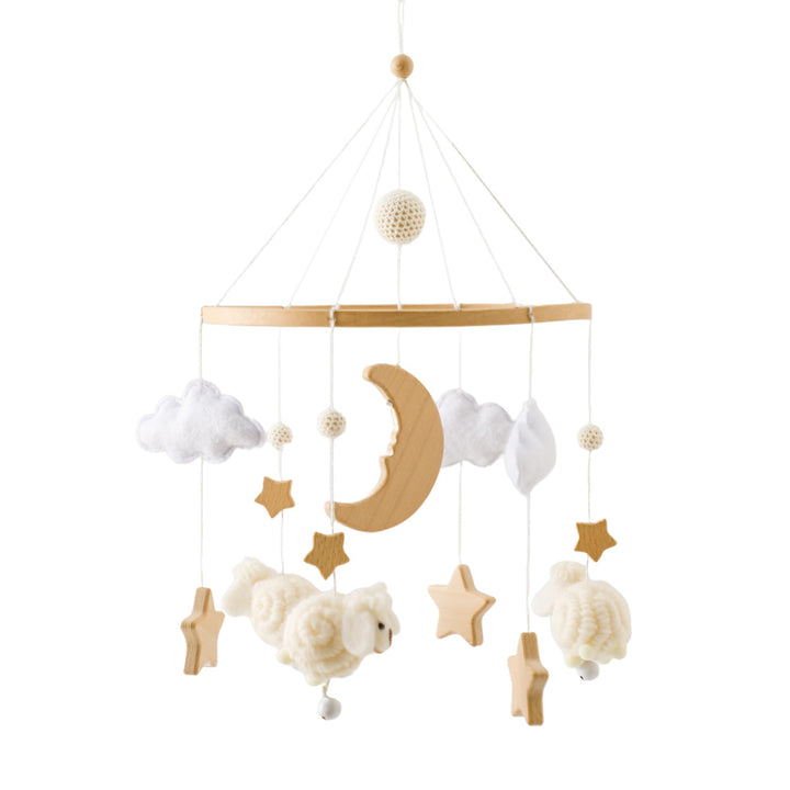 Promise Babe Baby Mobile Holz Schaf Baby Windspiele mit Filzkugeln Holz Stern Mond Baby Mädchen Mobi