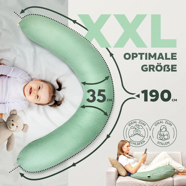 sei Design Stillkissen XXL Mikroperlen-Füllung mit Musselin-Bezug aus Baumwolle [100% Bio-Baumwolle
