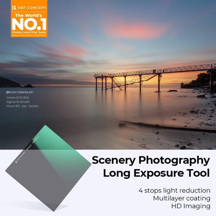 K&amp;F Concept Nano-X Rechteckfilter ND16(4 Stop) 100x100mm Square Filter Graufilter aus Optisches Glas