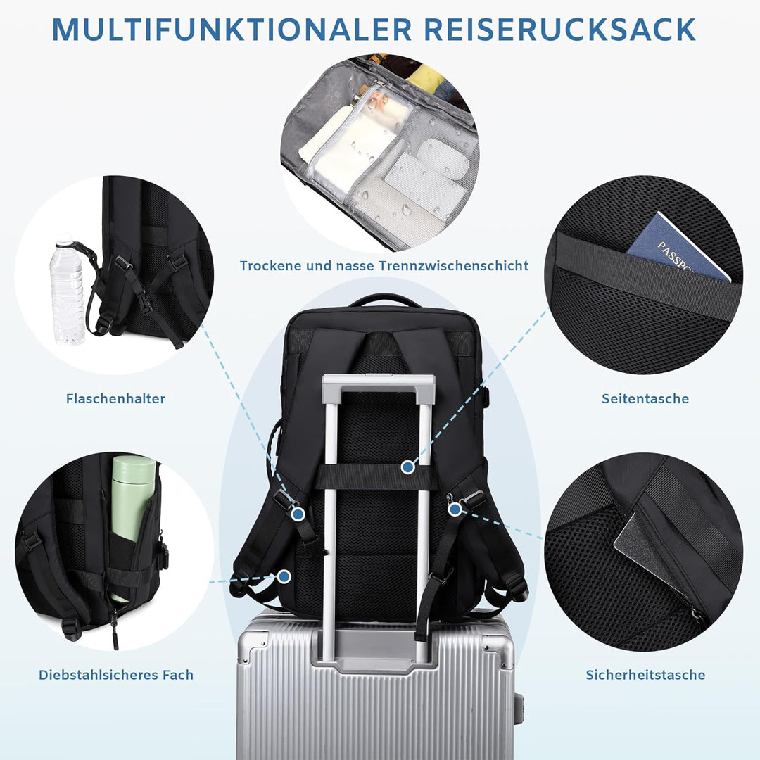 Handgepäck Rucksack, Wasserdichter Multifunktionaler Rucksack Handgepäck Flugzeug mit Laptopfach, Gr
